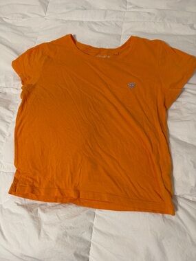 Guess Orange Short Sleeve Crewneck Tee with Logo Patch